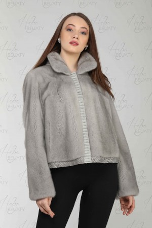 Faux fur jacket (Canadian mink) with snake skin