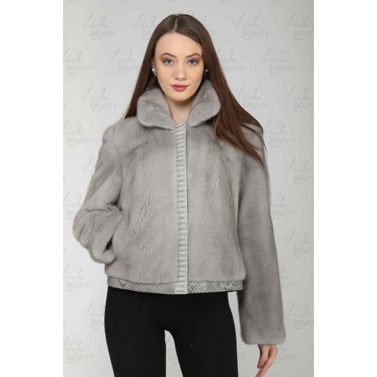 Faux fur jacket (Canadian mink) with snake skin