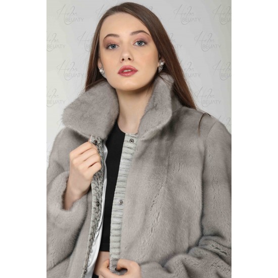 Faux fur jacket (Canadian mink) with snake skin