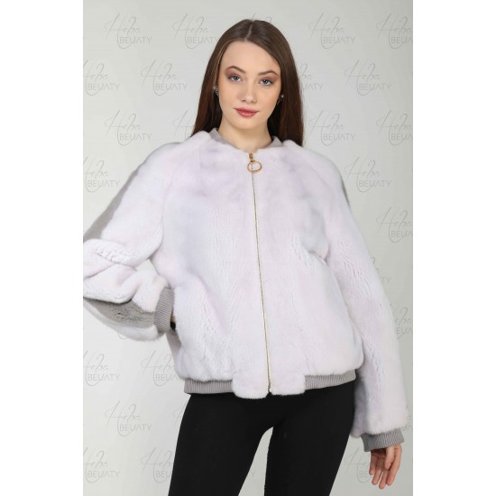 Jacket of faux fur (Canadian mink) sapphire color