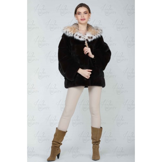 Black and white plaque fur jacket