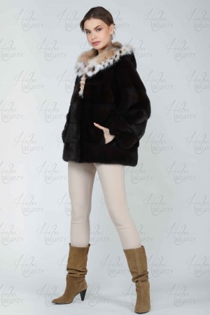 Black and white plaque fur jacket