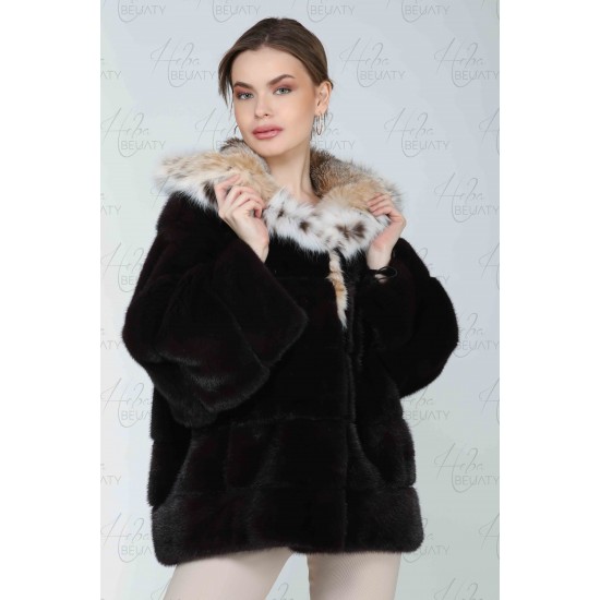 Black and white plaque fur jacket