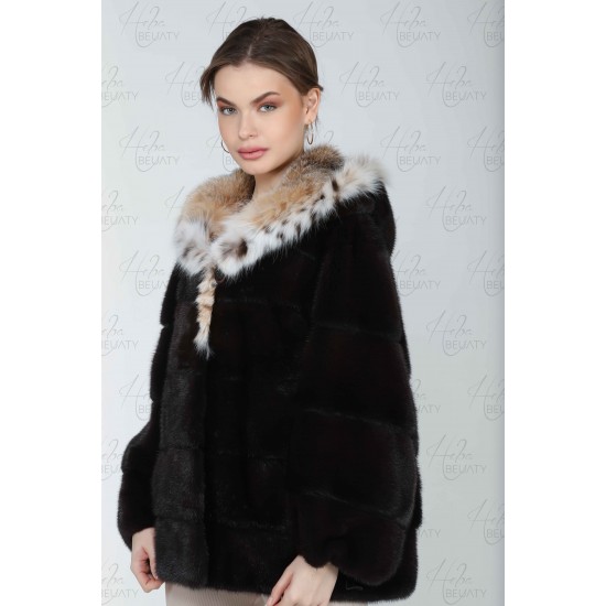 Black and white plaque fur jacket