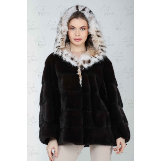 Black and white plaque fur jacket