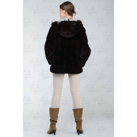 Black and white plaque fur jacket