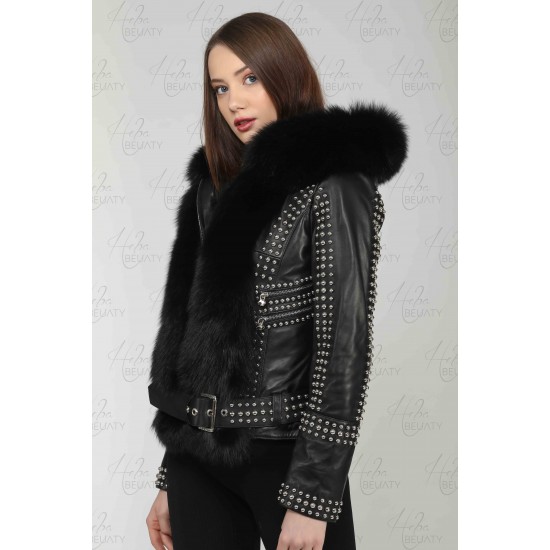 Sheepskin jacket with fox fur