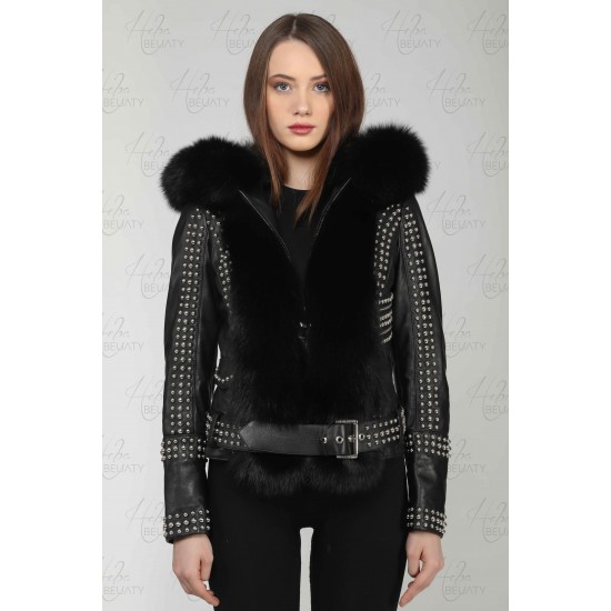 Sheepskin jacket with fox fur