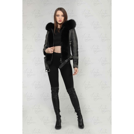 Sheepskin jacket with fox fur