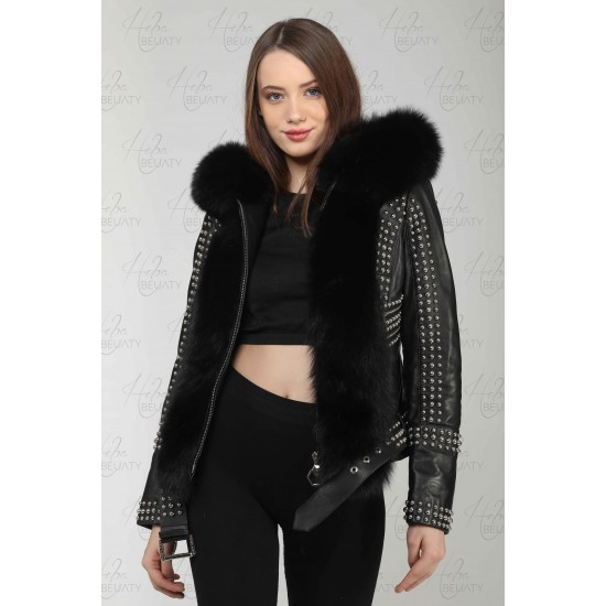 Sheepskin jacket with fox fur